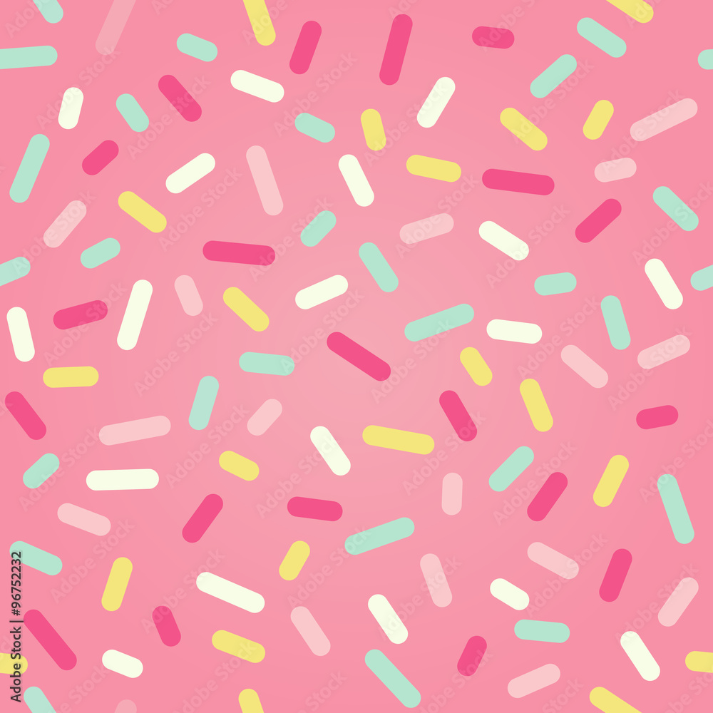 Seamless background with pink donut glaze and many decorative sprinkles ...