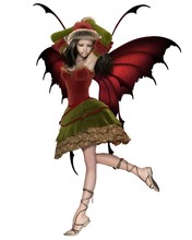 Christmas Fairy Elf Girl With Red Wings - Illustration