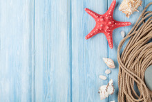 Sea Vacation Background With Star Fish And Marine Rope