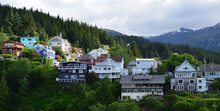 Houses Sit High On A Ridge Overlooking The Waterfront In Ketchikan, Alaska