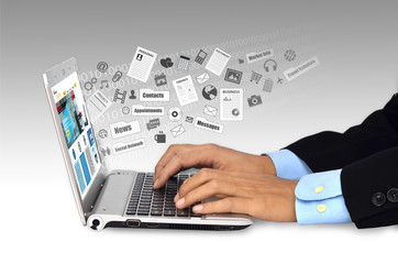 Wall Mural - internet: business and social network on laptop
