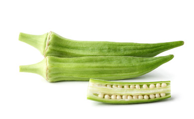 Poster - Two pods of okra isolated close up.