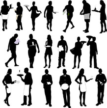 Waiters And Waitresses Silhouette Big Collection - Vector