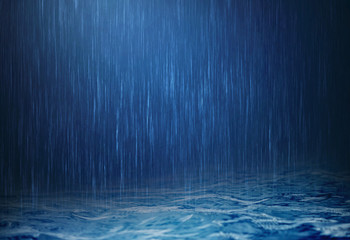 Wall Mural - rain water drop falling to the surface water in rainy season