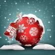 Big winter sale background with red ball banner and snow