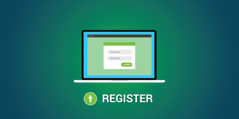 Wall Mural - online registration concept with notebook and registration form