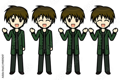 シンプルキャラクター 会話 表情イラスト集 冬服 コート 男性 ガッツポーズ1 Stock イラスト Adobe Stock
