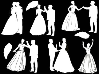 Wall Mural - white brides and bridegrooms on black