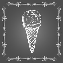 Chalk Ice Cream Cone And Vintage Frame.