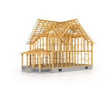 House Frame Under Construction Isolated 3d Illustration.