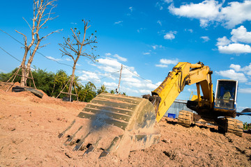 old excavator on a construction site