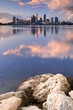 Skyline of Perth, Australia across the Swan River at sunset