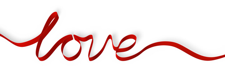 red ribbon forming the word 'love', isolated on white