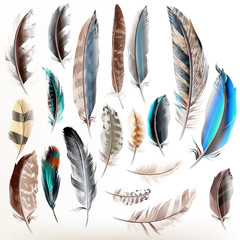 Poster - Set of vector realistic colorful feathers
