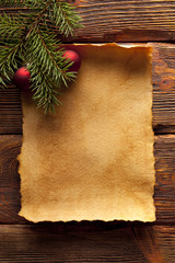 Sticker - Christmas background - blank paper sheet and branch of spruce tr