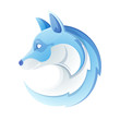 Arctic fox head volume logo. Blue on white.