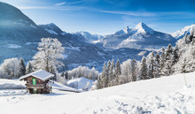 Winter Wonderland In The Alps With Mountain Chalet