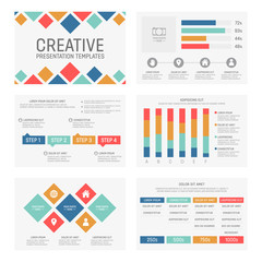 Wall Mural - Vector template for multipurpose presentation slides with graphs and charts. Infographic element and symbol icon template. Powerpoint templates and themes