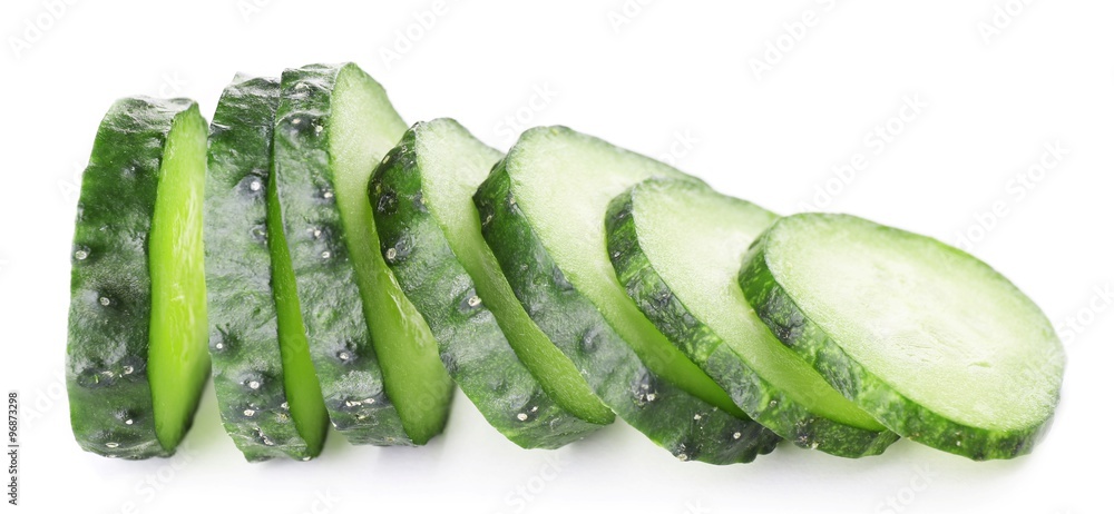 Sliced cucumbers isolated on white