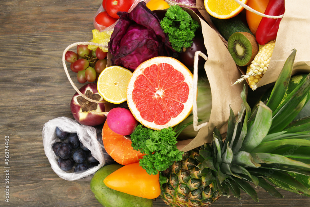 Fruits and vegetables on table
