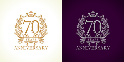 70 anniversary luxury logo. template logo 70th royal anniversary with a frame in the form of laurel 