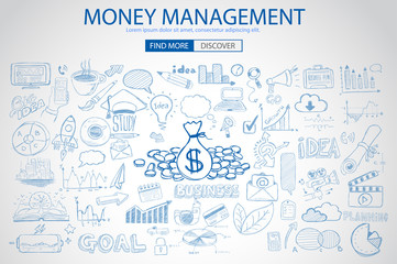 Wall Mural - Money Management concept with Doodle design style saving solution