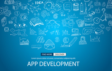 app development concept with doodle design style
