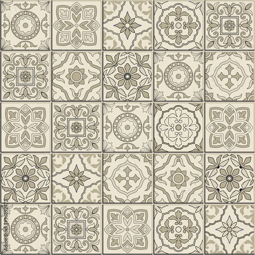 Fototapeta na wymiar Gorgeous seamless pattern . Moroccan, Portuguese tiles, Azulejo, ornaments. 