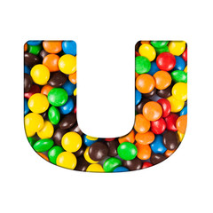 U- Letter of alphabet made of candy. Letters from candy alphabet