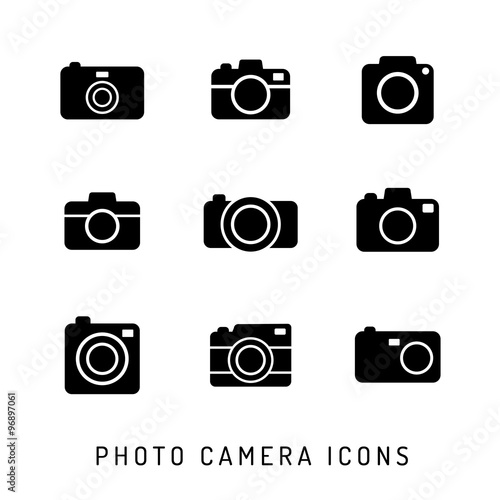 Fotografie, Obraz Photo camera silhouettes icon set. Black icons.
