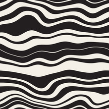 Vector Seamless Black And White  Wavy Parallel Distorted Lines Pattern