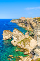 Wall Mural - A view of Bonifacio old town built on high cliff above the sea, Corsica island, France