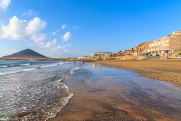 A view of beautiful sandy El Medano beach in early morning sunlight, Tenerife, Canary Islands, Spain