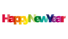 The Word Happy New Year. Vector Banner With The Text Colored Rai