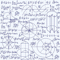 Wall Mural - math vector seamless texture with formulas, plots, algebraic and geometric figures and functions, 
