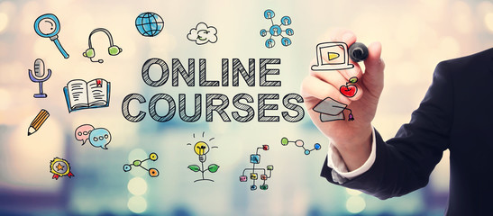 Wall Mural - Businessman drawing Online courses concept