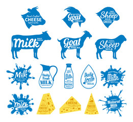 Canvas Print - Milk and Cheese Labels, Icons and Design Elements