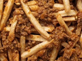 Poster - rustic american chili fries food background