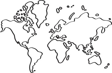 Freehand world map sketch on white background.