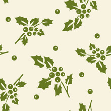 Seamless Pattern With Holly Berry