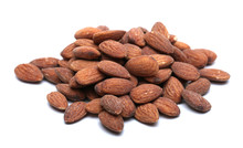 Roasted And Salted Whole Almonds On A White Background