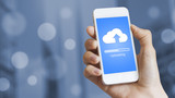 Fototapeta  - Cloud upload from mobile phone to store data on server