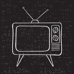 Old tv set hand drawn vector illustration. Vintage grunge background.