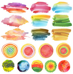 Set of watercolor painted design elements.