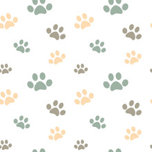 Cute Pastel Colored Paw Seamless Vector Pattern Background Illustration