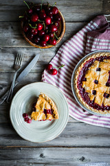 Wall Mural - Homemade cherry pie on rustic background