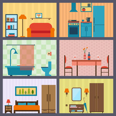 Poster - Furniture icon set for rooms of house