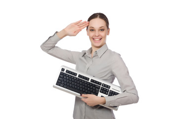 Young businessman in funny concept on white