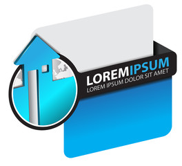 Aufkleber - Vector label background for real estate agency with 3d house sil
