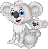 Fototapeta Pokój dzieciecy - Cartoon funny baby Koala on Mother's Back
